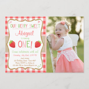 Invitación Fresa Berry dulce rosa rojo primer cumpleaños