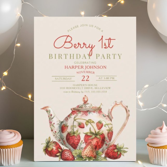 Invitación Fresa Berry Fiesta de primer cumpleaños (Subido por el creador)