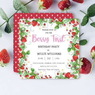 Invitación Fresa   Berry First Birday Party