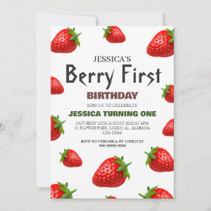 Invitación Fresa Berry Primer cumpleaños Bebé Cute simple