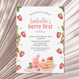 Invitación Fresa Berry primer cumpleaños Berry Weet