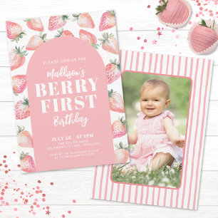 Invitación Fresa Berry Primera Foto Fiesta de Cumpleaños núme