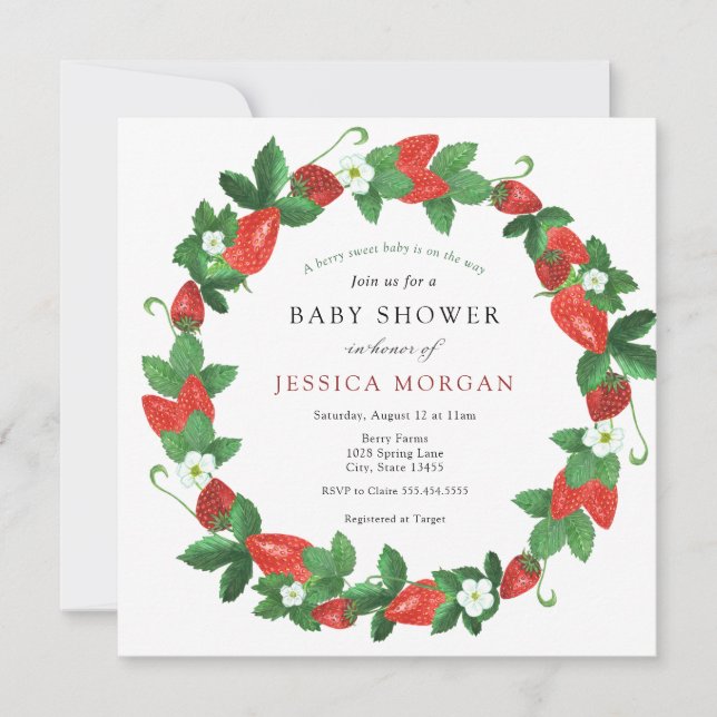 Invitación Fresa Berry Sweet Baby Shower (Anverso)
