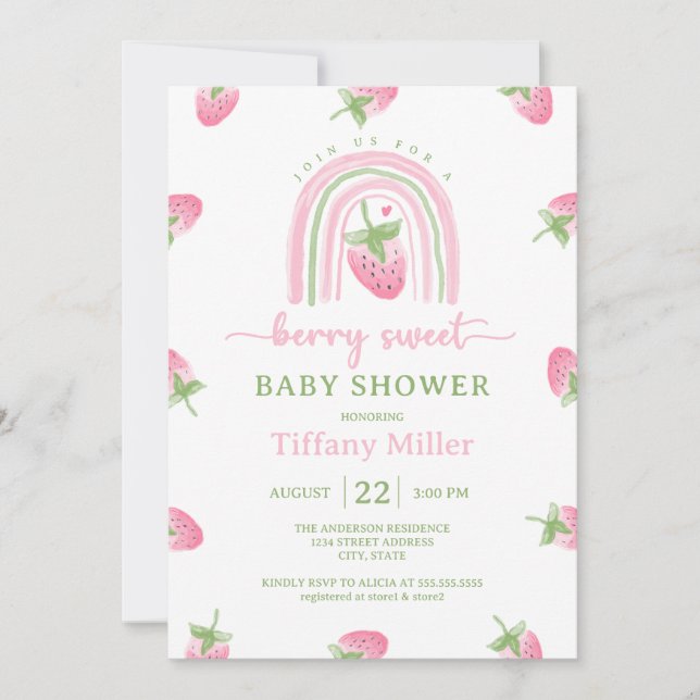 Invitación Fresa Berry Sweet Baby Shower (Anverso)