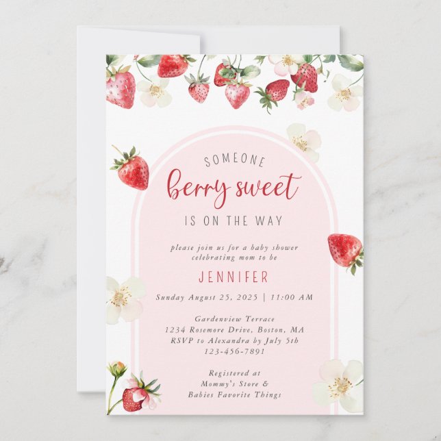 Invitación Fresa Berry Sweet Baby Shower (Anverso)