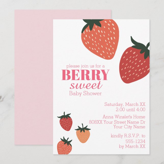 Invitación Fresa Berry Sweet Baby Shower (Anverso / Reverso)