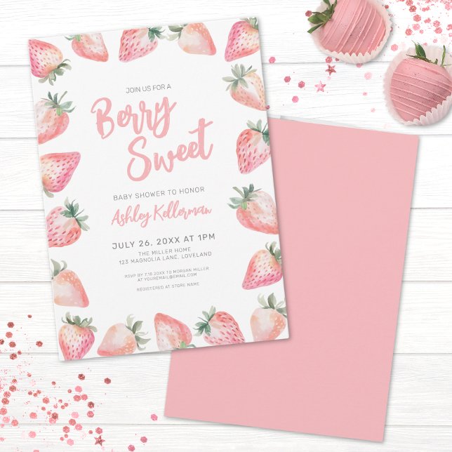 Invitación Fresa Berry Sweet Baby Shower (Strawberry Berry Sweet Baby Shower Invitation)