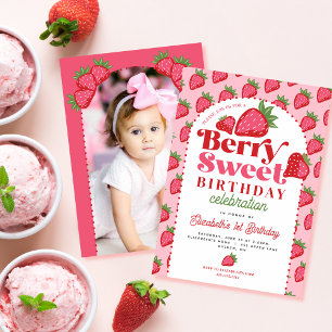 Invitación Fresa Berry Sweet Berry Primer cumpleaños foto