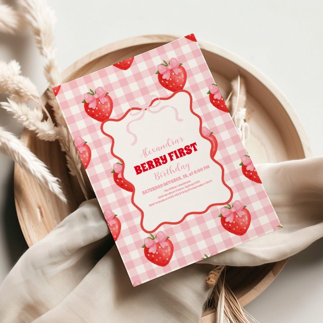 Invitación Fresa Berry Sweet Boho Primer cumpleaños (Subido por el creador)
