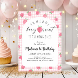 Invitación Fresa Berry Sweet Boho Primer cumpleaños