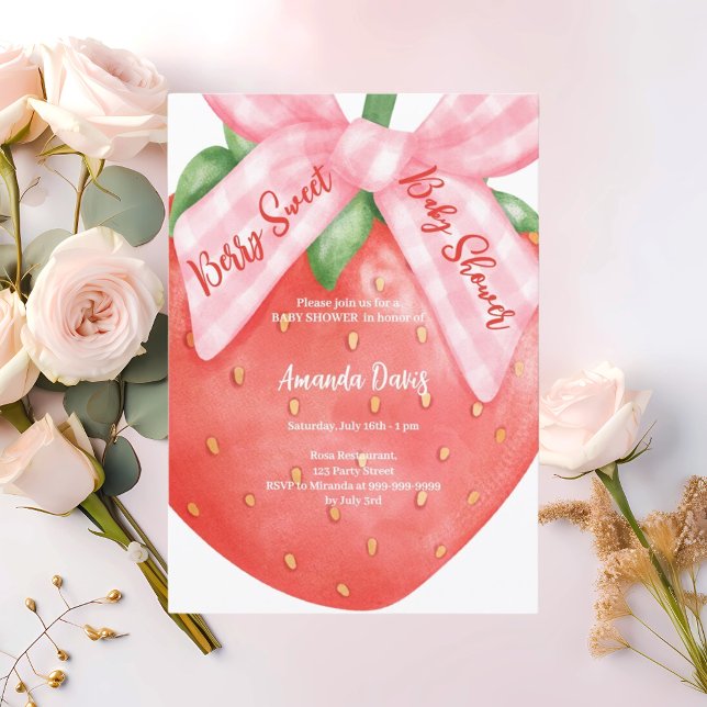 Invitación Fresa Berry Sweet chica de arco rosa Baby Shower (Subido por el creador)