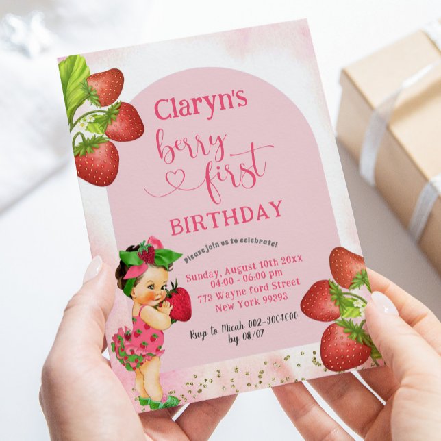 Invitación Fresa Berry Sweet Chica Mexicana Primer Cumpleaños (Subido por el creador)