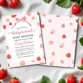 Invitación Fresa Berry Sweet Croquette Bow Baby Shower