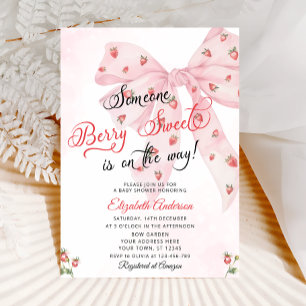 Invitación Fresa Berry Sweet Cute Pink Bow Baby Shower