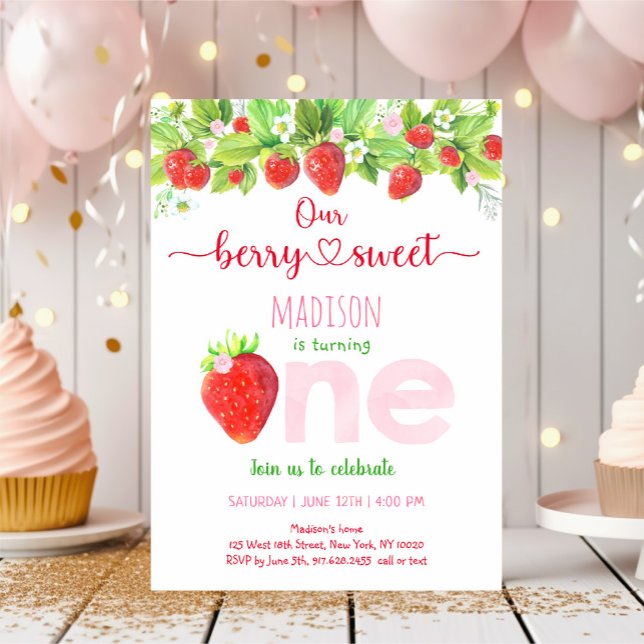 Invitación Fresa Berry Sweet First Birday (Subido por el creador)