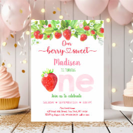 Invitación Fresa Berry Sweet Floral Primer cumpleaños
