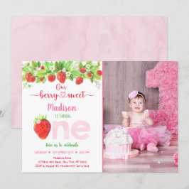 Invitación Fresa Berry Sweet Floral Primer cumpleaños