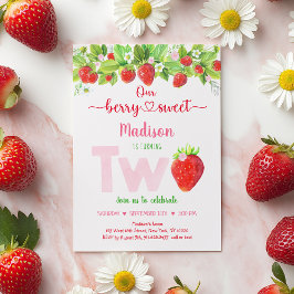 Invitación Fresa Berry Sweet Floral Segundo Cumpleaños