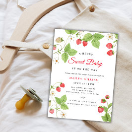 Invitación Fresa Berry Sweet Greenery Baby Shower