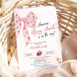 Invitación Fresa Berry Sweet Pink Bow Cute Baby Shower