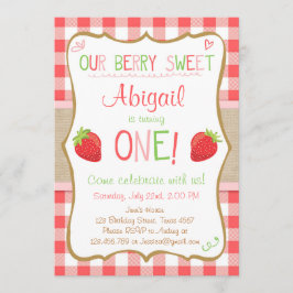 Invitación Fresa Berry Sweet Pink Red Primer Cumpleaños