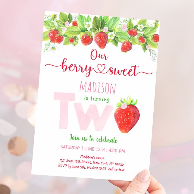 Invitación Fresa Berry Sweet Second Birday (Subido por el creador)