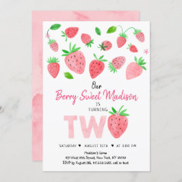 Invitación Fresa Berry Sweet Second Birday