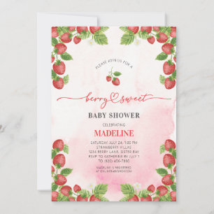 Invitación Fresa Berry Sweet Watercolor Baby Shower