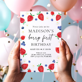 Invitación Fresa Blueberry Berry Primer cumpleaños