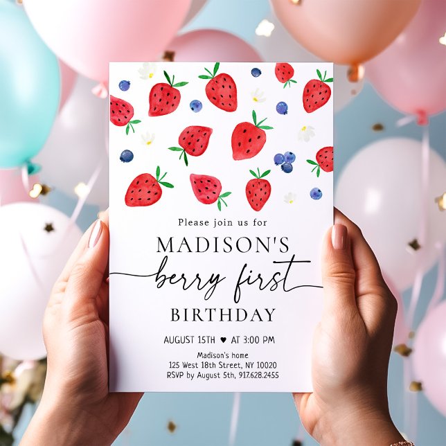 Invitación Fresa Blueberry Berry Primer cumpleaños (Subido por el creador)