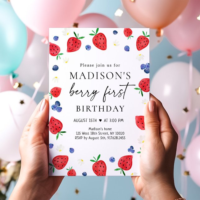 Invitación Fresa Blueberry Berry Primer cumpleaños (Subido por el creador)