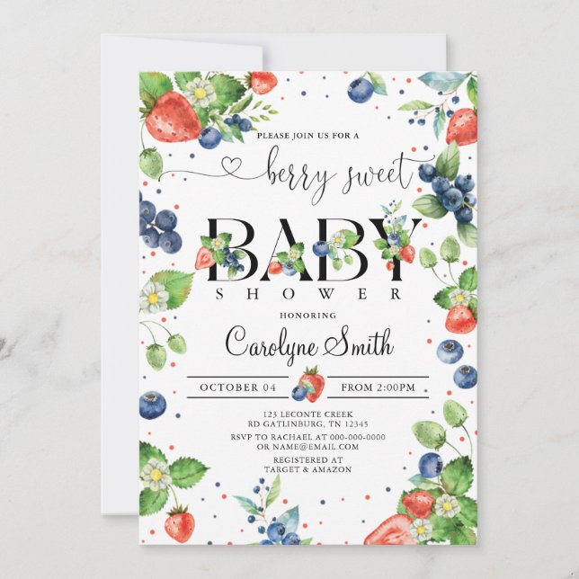 Invitación Fresa Blueberry Berry Sweet Baby Shower (Anverso)