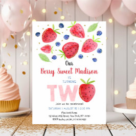 Invitación Fresa Blueberry Watercolor 2º cumpleaños