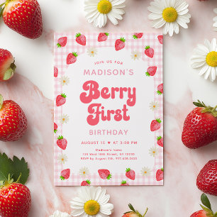 Invitación Fresa Boho DaisyBerry Primer cumpleaños