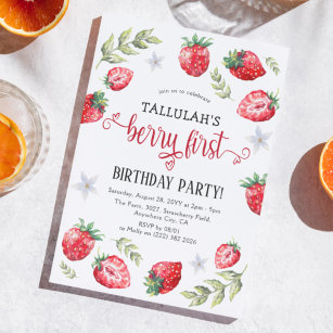 Invitación Fresa bonito 'Berry First'   1 cumpleaños
