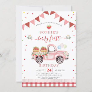 Invitación Fresa Camión dulce Berry primer cumpleaños