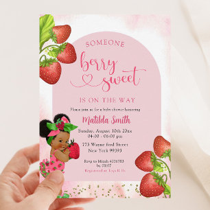 Invitación Fresa Chica africana Berry Sweet Baby Shower