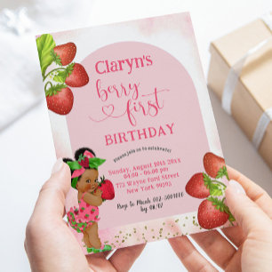 Invitación Fresa Chica africana Berry Sweet First Birday
