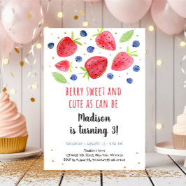 Invitación Fresa color arándano azul Tercer cumpleaños