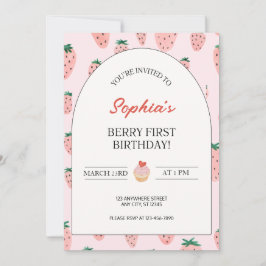 Invitación Fresa color Fresa Berry Primer cumpleaños