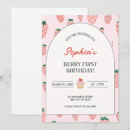 Invitación Fresa color Fresa Berry Primer cumpleaños