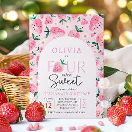Invitación Fresa Cuatro veces dulce Berry 4º cumpleaños