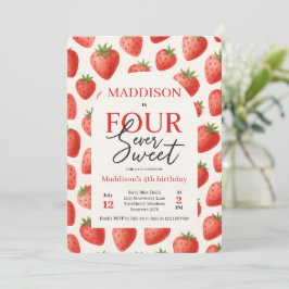 Invitación Fresa Cuatro veces dulce cuarto Fiesta de cumpleañ