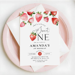 Invitación Fresa Cumpleaños 1 Año Dulce Uno