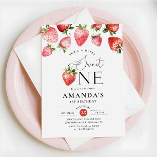 Invitación Fresa Cumpleaños 1 Año Dulce Uno