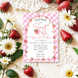 Invitación Fresa Cumpleaños Dulce Un Berry Primer Cumpleaños