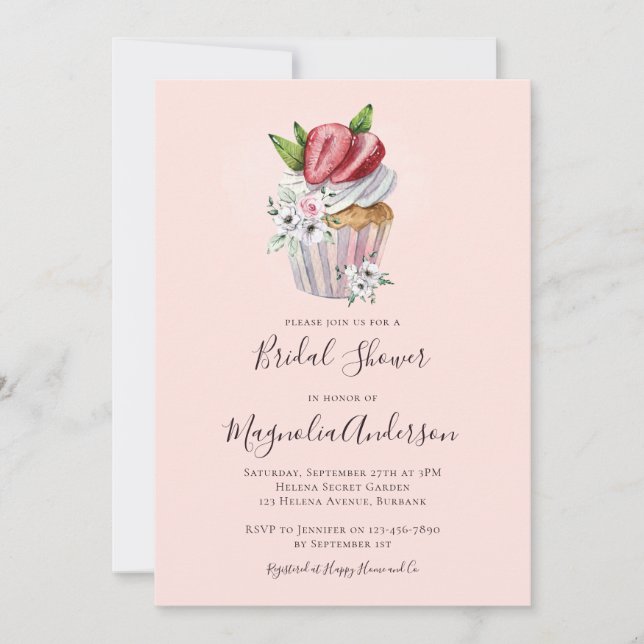 Invitación Fresa Cupcake Bridal Ducha de novia (Anverso)