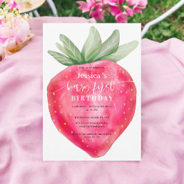 Invitación Fresa cutánea de primer cumpleaños acuarela de fre