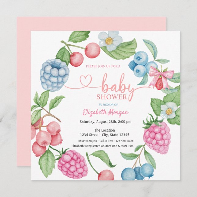 Invitación Fresa de arándano azul Raspberry Berry Sweet (Anverso / Reverso)