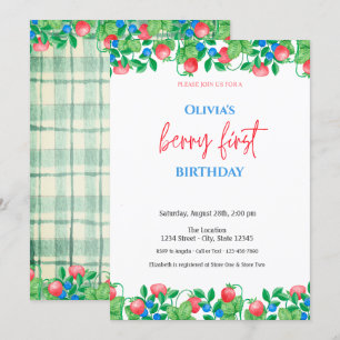 Invitación Fresa de arándano de arándano Verde Placa 1er cump